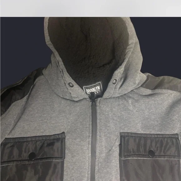 Men’s plus size Gray and Black Brooklyn Laundry Hooded Jacket - Picture 5 of 9